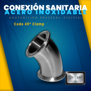 Codo 45 clamp conexion sanitaria Acero Inoxidable
