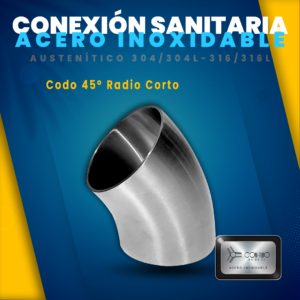 Codo 45 rad corto Conexion Sanitaria Acero Inoxidable