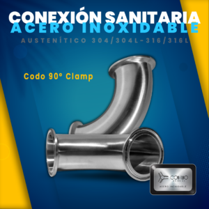 Codo 90 clamp Conexion Sanitaria Acero Inoxidable